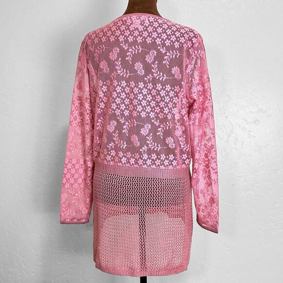 Charlie Paige Womens Open Knit Beach Size S Pink Travel Fairy Festival Coverup - Picture 2 of 10